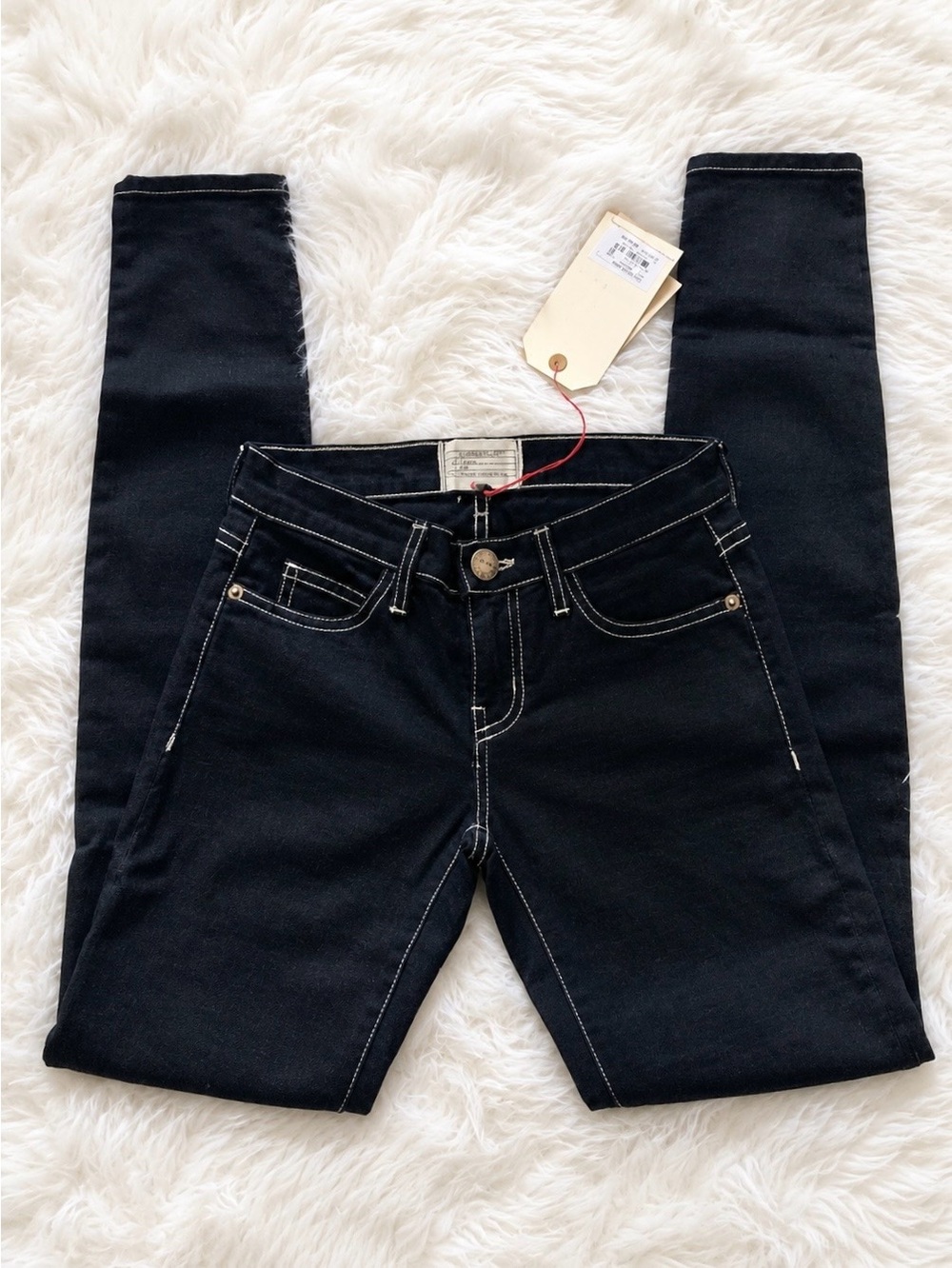 Current/Elliott The Ankle Skinny Jeans 23 NWT Black Y2K Contrast Stitch - Picture 2 of 11